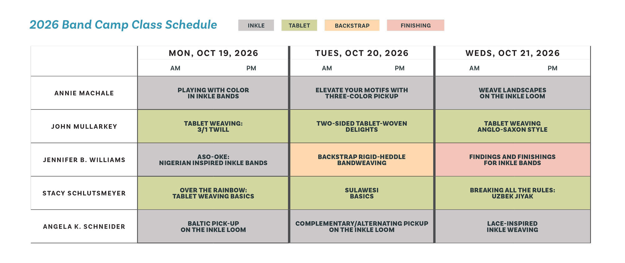 Band Camp 2026 Class Schedule